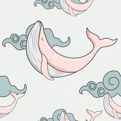 whale in the sky seamless pattern