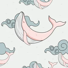 Stickers pour porte Signe rétro baleine dans le modèle sans couture de ciel