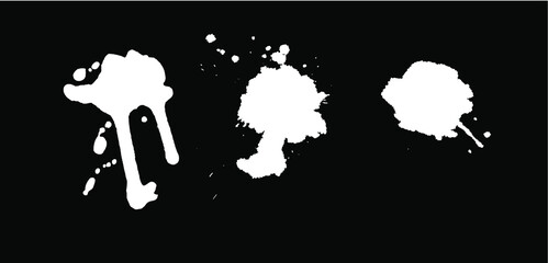 Hand Drawn Set of black paint drop. Black and white Abstract Brush Background. Grunge Vector Illustration
