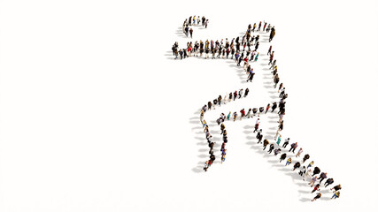Concept or conceptual large community of people as the image of a volleyball player on white background.  A 3d illustration metaphor for sport, competition, training,  relaxation, family and fun