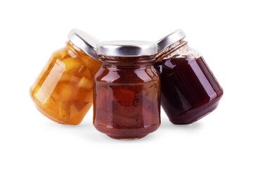 Jars of jam isolated on white background