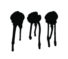 Hand Drawn Set of black paint drop. Black and white Abstract Brush Background. Grunge Vector Illustration
