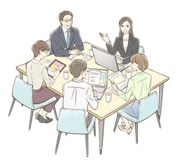 女性を中心にグループでミーティング