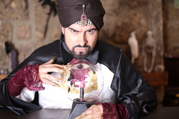 Soothsayer using crystal ball to predict the future