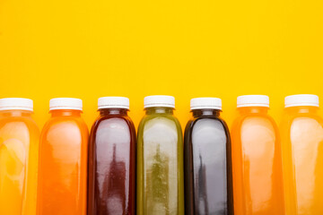 photo of different tasty and delicious detox juice bottles, antioxidant and daily vitamins you need.