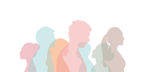 Group of multi-ethnic business co-workers and colleagues. Silhouette of diversity people side. vector illustration. 