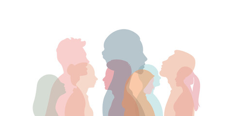 Group of multi-ethnic business co-workers and colleagues. Silhouette of diversity people side. vector illustration.	