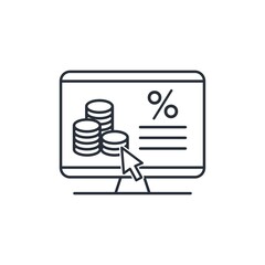 Computer, money, percentage, cursor. Online lending concept. Vector icon isolated on white background. 