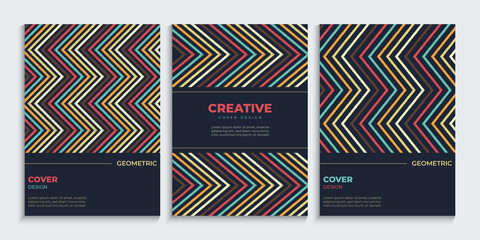 Zigzag lines cover design set with vintage colors