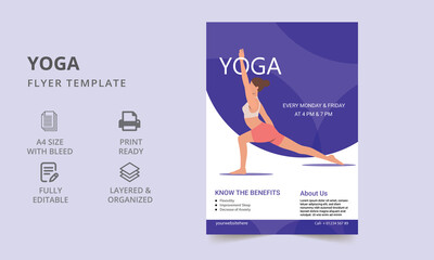 Card for Woman yoga studio with floral ornament. Yoga Flyer. Vector illustrations for Yoga flyer layout, marketing material, template. 