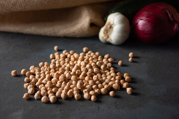 chickpeas on a dark background