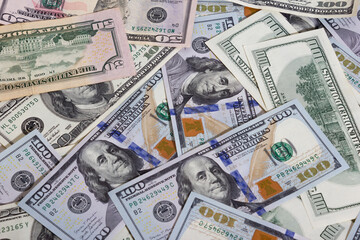 Bundle of dollars on the table close-up - texture, background