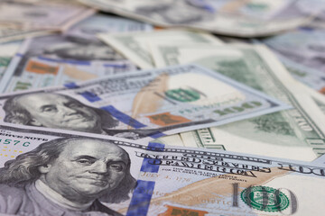 Bundle of dollars on the table close-up - texture, background