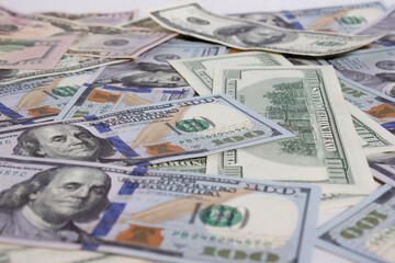 Bundle of dollars on the table close-up - texture, background