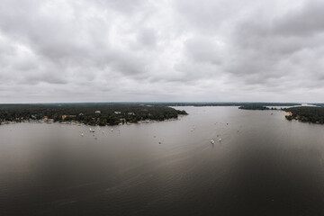 aerial of the Wannsee in Berlin with sailing boats