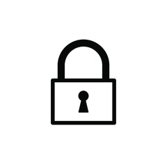Lock icon symbol with keyhole. Padlock sign. Security access logo. Vector illustration image. Black silhouette isolated on white background.