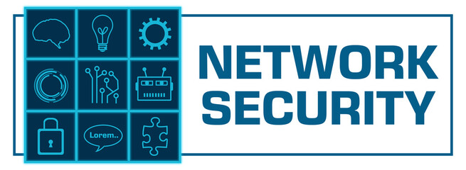Network Security Blue Neon AI Symbols Grid Left Box Text 