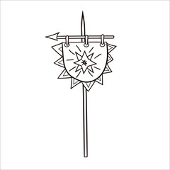 The Viking flag. Medieval doodles. Vector hand-drawn clip art in the Scandinavian style on a white background.