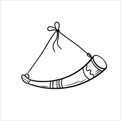 Fototapeta premium Animal horn for drinking alcoholic beverages. Vector hand-drawn clip art in the Scandinavian style on a white background.