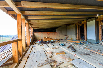 Obraz premium New residential construction home framing. Interior framing of a new house under construction