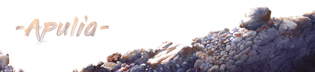 dry stone wall. watercolor frame on white background