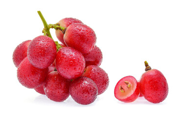 Red grapes with drop of water isolated on white background.