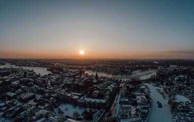 aerial view on beautiful winter sunset in Berlin