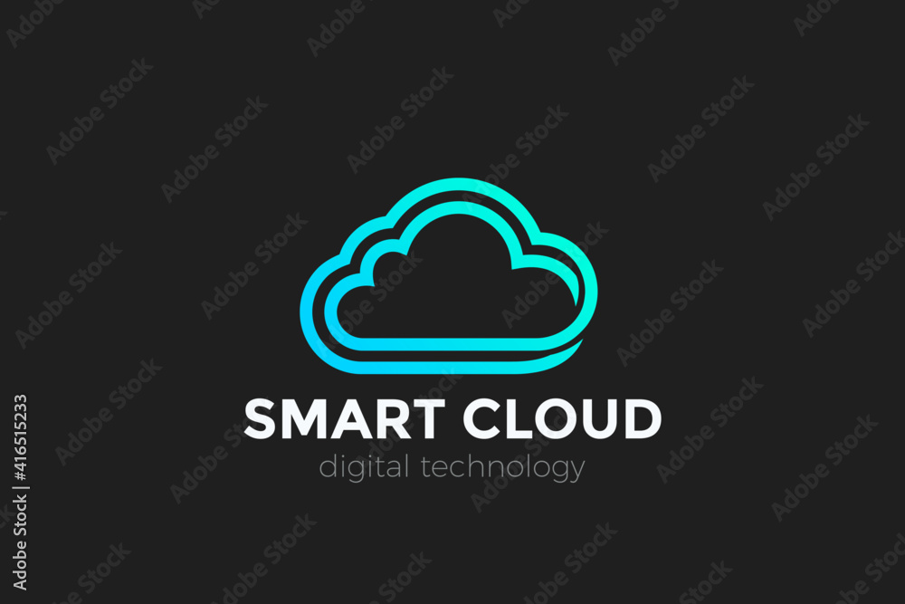Poster cloud computing logo design vector template linear outline style. infinite unlimited hosting storage