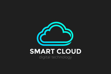 Cloud computing Logo design vector template Linear Outline style. Infinite Unlimited Hosting Storage Data Transfer connection Logotype concept icon