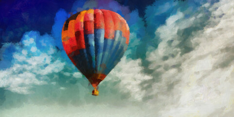 Fototapeta na wymiar Hot air balloon in the sky. Artistic work on the theme of travel