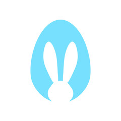 Easter egg shape with bunny ears silhouette on white background - traditional symbol of holiday. Simple eggs hunt - vector illustration. Minimalistic design for card, banner or poster. - 416515651
