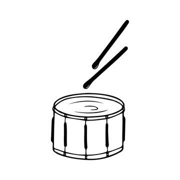 Hand drawn drum, musical instruments isolated on a white background. Celebration elements. Doodle, simple outline illustration. It can be used for decoration of textile, paper.