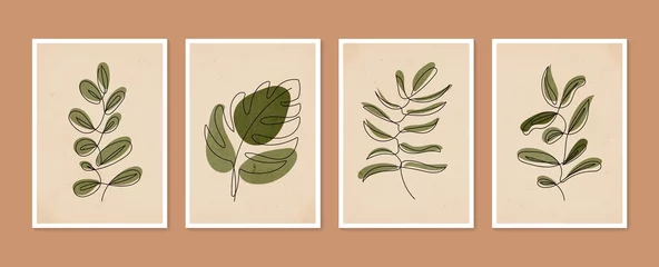 Sammlung zeitgenössischer Kunstplakate. Botanischer Wandkunst-Vektorsatz. Minimale und natürliche Wandkunst. Abstraktes Pflanzenkunstdesign für Druck, Tapete, Cover. Moderne Vektorillustration. © shendart