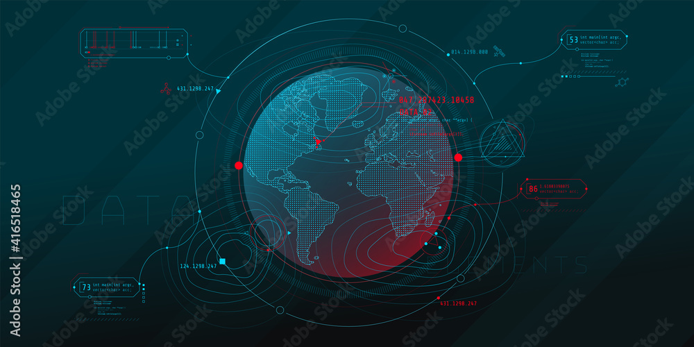 Poster design of a futuristic software interface for planetary search.