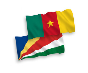 Flags of Cameroon and Seychelles on a white background