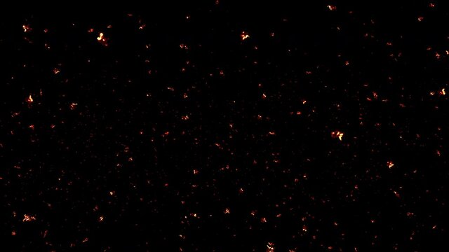 Burning ash flies on a black background. With alpha mask (4K,ultra high definition 2160p)