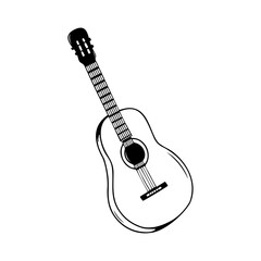 Hand drawn guitar, musical instruments isolated on a white background. Celebration elements. Doodle, simple outline illustration. It can be used for decoration of textile, paper.