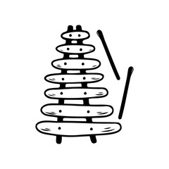 Hand drawn xylophone, musical instruments isolated on a white background. Celebration elements. Doodle, simple outline illustration. It can be used for decoration of textile, paper.