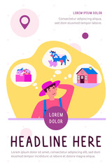 Farmer choosing between agriculture, cattle breeding and house. Thinking, choice flat vector illustration. Decision making concept for banner, website design or landing web page