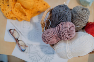 Fototapeta na wymiar Home hobbies: Knitting and crocheting.