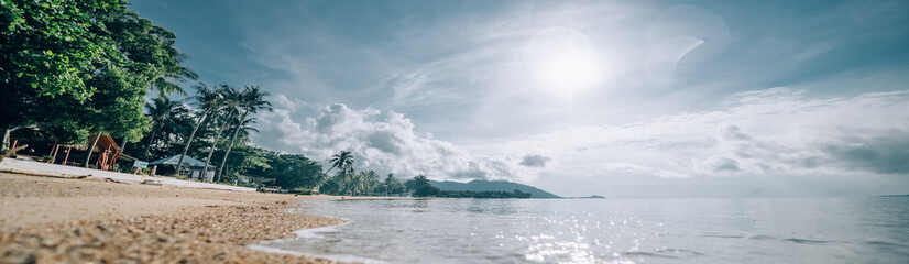 Tropical utterance landscape. Sea coast at sunrise.