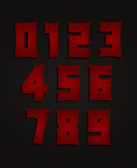 Horror, scary number set. Insane fear brutal font on bloody background. For criminal or crime, horror dark night, wicked terrible design and more