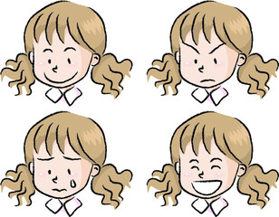 vector cartoon girl face emoji sticker set