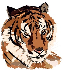 Art Illustration of Amur tiger isolated on white