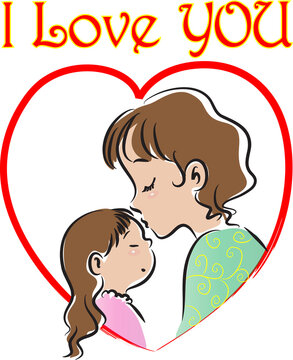i love you mommy vector cartoon mommy kiss girl