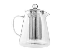 Empty glass teapot isolated on white background.