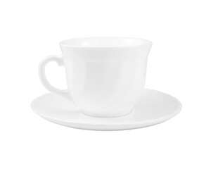 White tea cup and saucer isolated on white background.