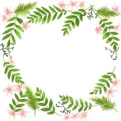 frame on a white background from leaves and flowers