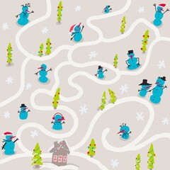 pattern  maze snowmen christmas tree