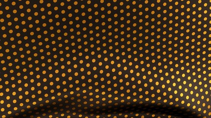 Black silk with golden dots pattern. Beautifully laid fabric. Elegant fabric horizontal background. High resolution.